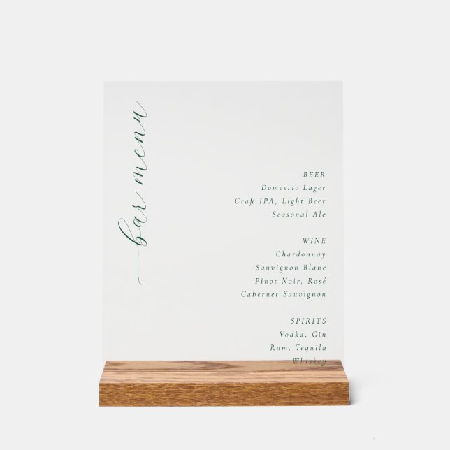 Elegantes minimalistisches Bar-Menü in Off-White Acrylschild (Vorderseite)