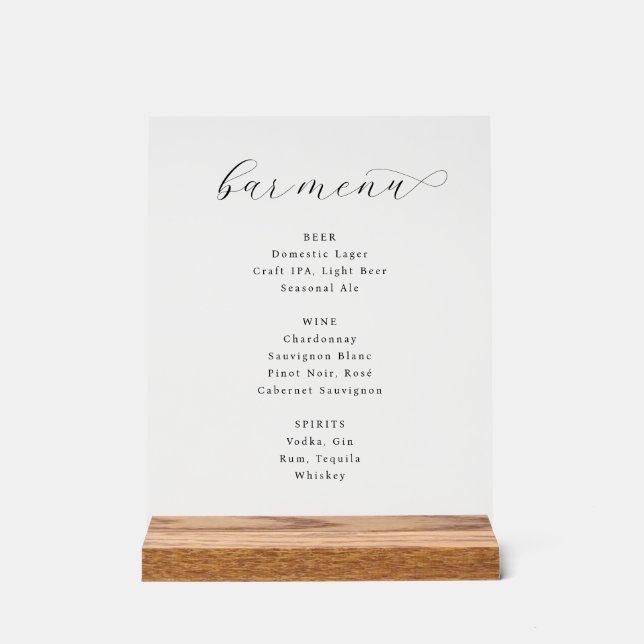 Elegantes minimalistisches Bar-Menü-Schild Acrylschild (Vorderseite)