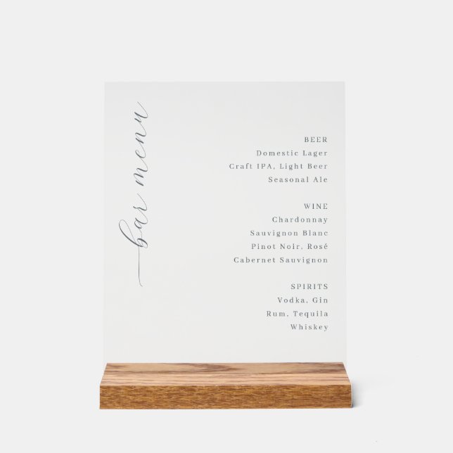 Elegantes minimalistisches Bar-Menü-Schild Acrylschild (Vorderseite)