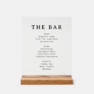Elegantes minimalistisches Bar-Menü-Schild Acrylschild