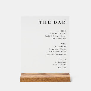 Elegantes minimalistisches Bar-Menü-Schild Acrylschild