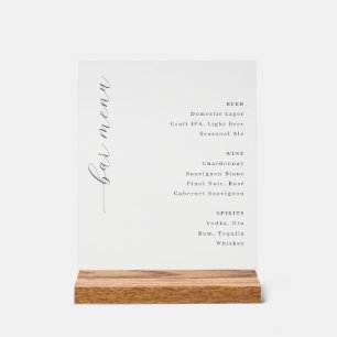 Elegantes minimalistisches Bar-Menü-Schild Acrylschild