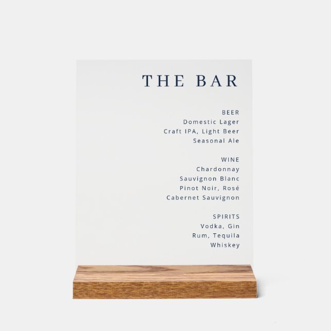 Elegantes minimalistisches Bar-Menü-Schild Acrylschild (Vorderseite)