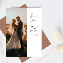 Elegantes Minimalistisches Beige Foto Hochzeit Vie Dankeskarte