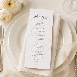 Elegantes Minimalistisches Beige Monogram Wedding Menükarte
