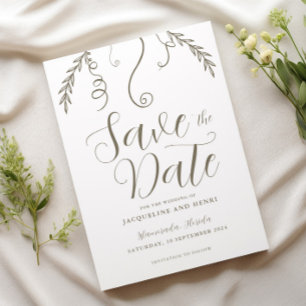 Elegantes Minimalistisches Blätter Hochzeit Save The Date