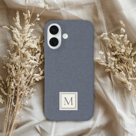 Elegantes minimalistisches blau-graues Kunstleinen iPhone 16 Hülle