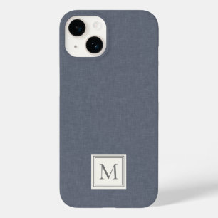 Elegantes minimalistisches blau-graues Kunstleinen Case-Mate iPhone 14 Hülle