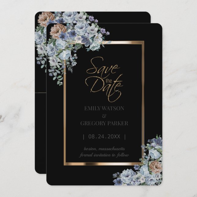 Elegantes Minimalistisches Blumengold Save the Dat Save The Date (Vorne/Hinten)