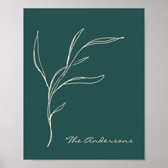 Elegantes Minimalistisches Blumengrün Personalisie Poster (Vorne)