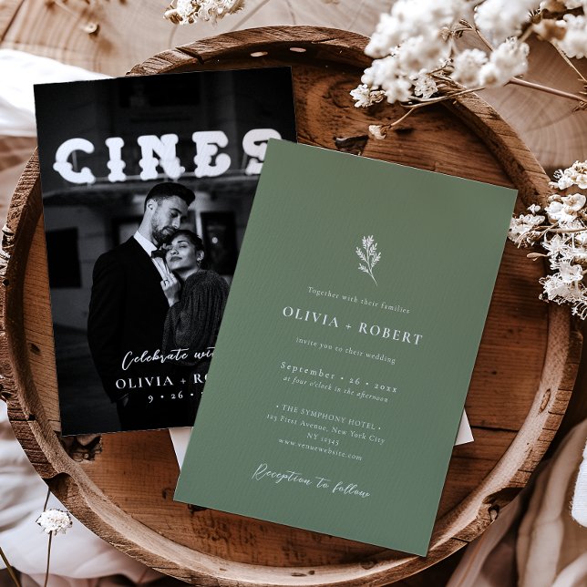 Elegantes Minimalistisches botanisches Foto Hochze Einladung (Von Creator hochgeladen)
