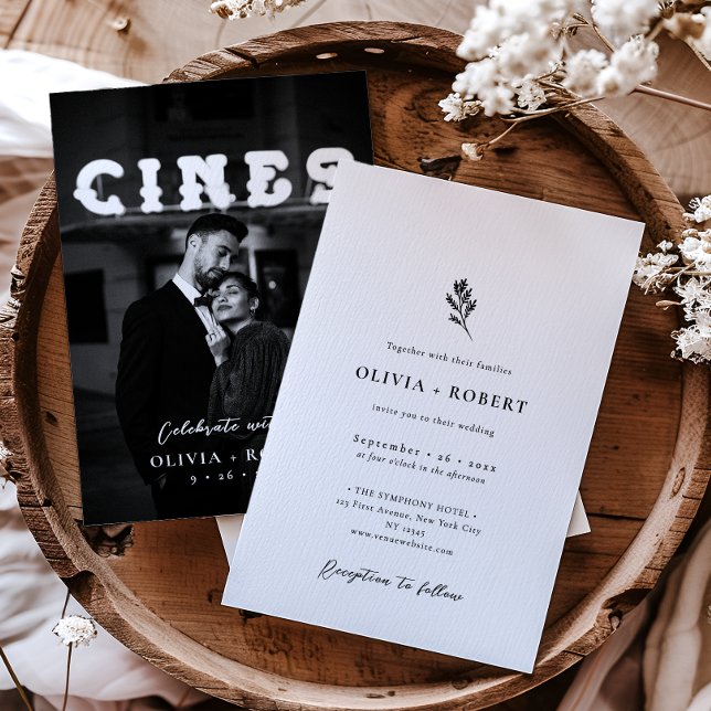 Elegantes Minimalistisches botanisches Foto Hochze Einladung (Von Creator hochgeladen)