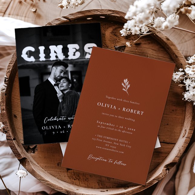 Elegantes Minimalistisches botanisches Foto Hochze Einladung (Von Creator hochgeladen)