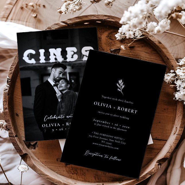 Elegantes Minimalistisches botanisches Foto Hochze Einladung (Von Creator hochgeladen)