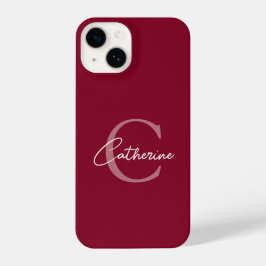 Elegantes Minimalistisches Burgundy Script Monogra iPhone 14 Hülle
