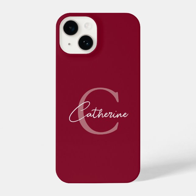 Elegantes Minimalistisches Burgundy Script Monogra iPhone Hülle (Rückseite)