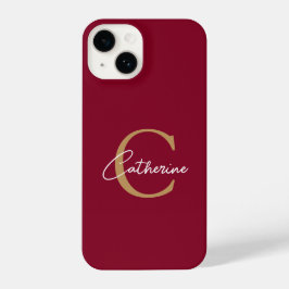 Elegantes Minimalistisches Burgundy- und Gold-Mono iPhone 14 Hülle