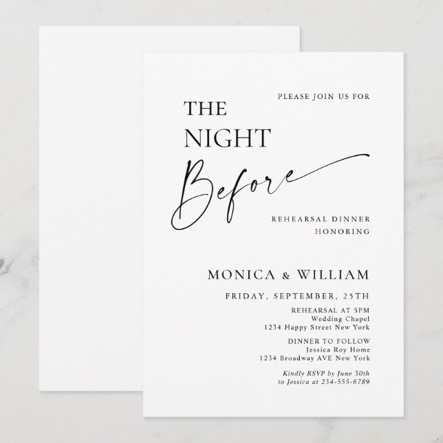 Elegantes Minimalistisches Calligrafy Probe Dinner Einladung (Vorne/Hinten)