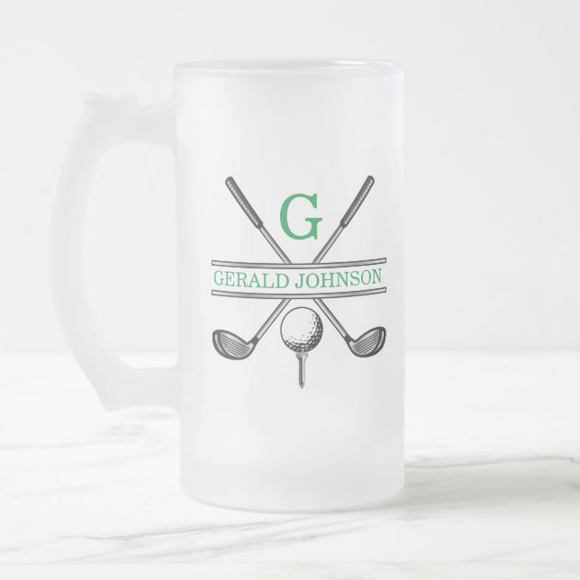 Elegantes Minimalistisches Custom Golf Monogram Mattglas Bierglas (Links)