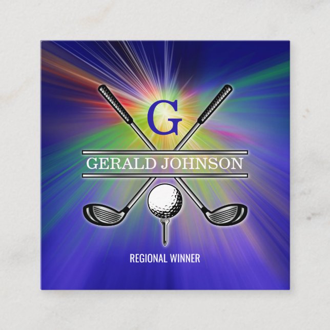 Elegantes Minimalistisches Custom Golf Monogram Quadratische Visitenkarte (Vorderseite)