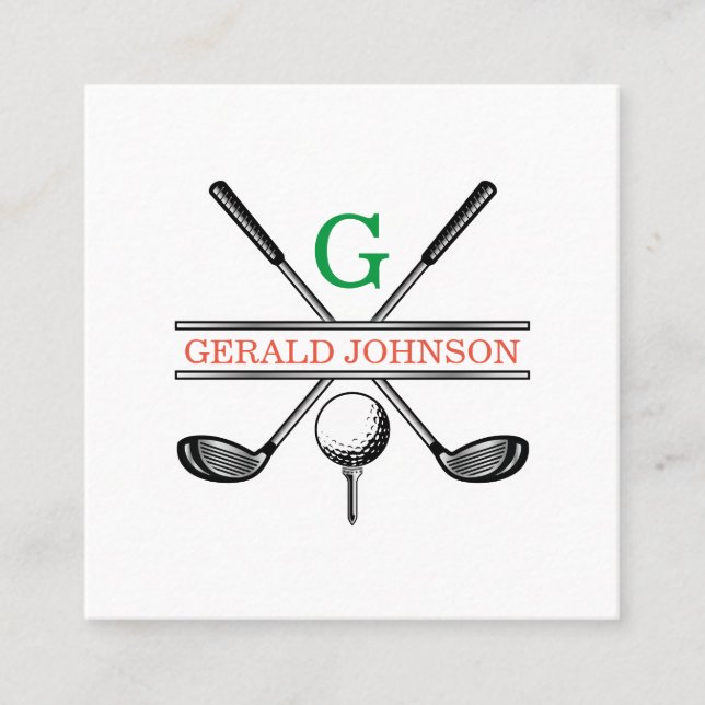 Elegantes Minimalistisches Custom Golf Monogram Quadratische Visitenkarte (Vorderseite)