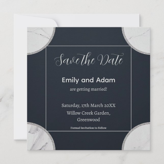Elegantes minimalistisches Design mit Marmorecken Einladung (Vorderseite)
