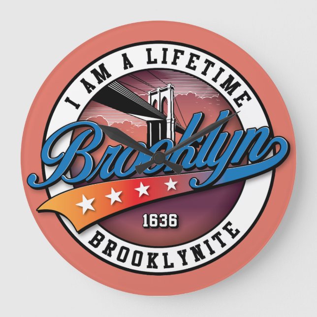 Elegantes Minimalistisches einfaches Brooklyn Logo Große Wanduhr (Vorderseite)