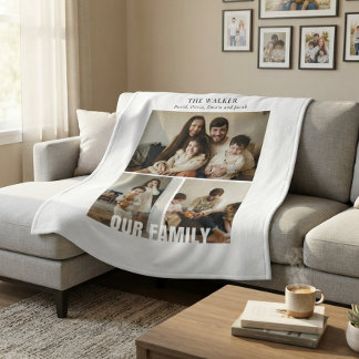 Elegantes minimalistisches Familienfoto mit 3 Bild Fleecedecke