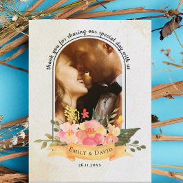 Elegantes Minimalistisches florales Foto Hochzeit Postkarte