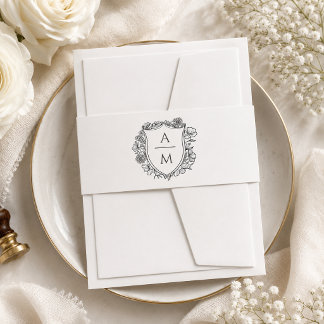 Elegantes minimalistisches florales Wappen-Hochzei Einladungsbanderole