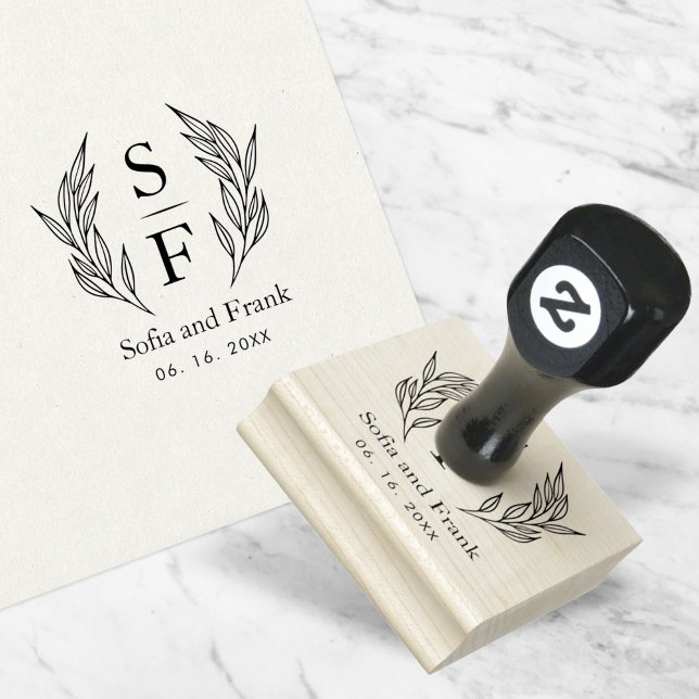 Elegantes Minimalistisches Foliage Wedding Monogra Gummistempel (Von Creator hochgeladen)