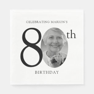 Elegantes Minimalistisches Foto 80. Geburtstag Serviette