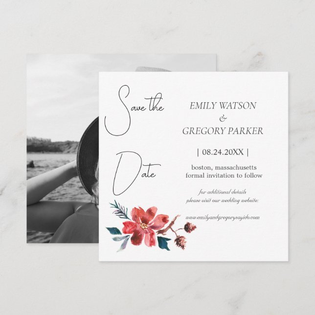 Elegantes minimalistisches Foto der Aquarellfarben Save The Date (Vorne/Hinten)