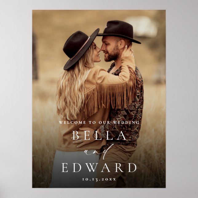 Elegantes Minimalistisches Foto Hochzeit Begrüßung Poster (Vorne)
