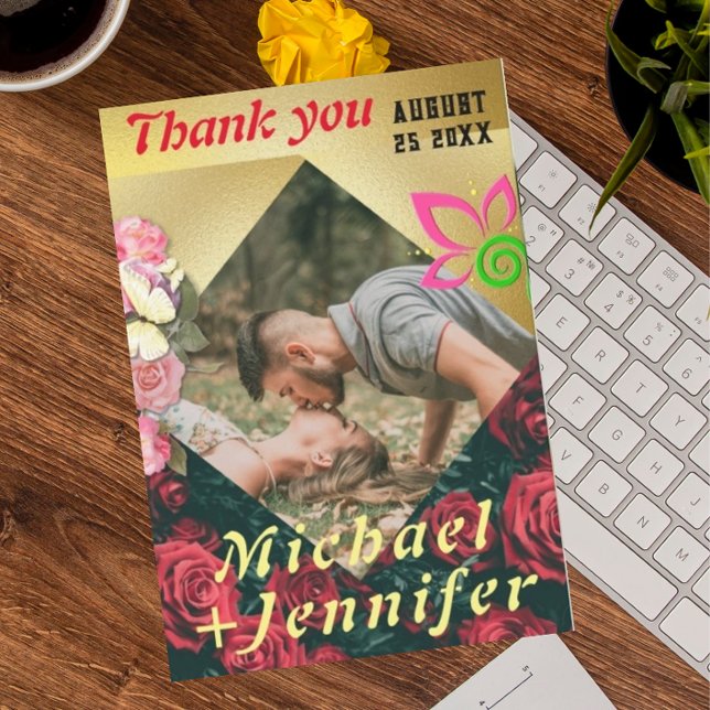 Elegantes Minimalistisches Foto Hochzeit Dankeskarte (Von Creator hochgeladen)