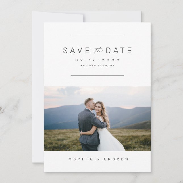 Elegantes minimalistisches Foto Hochzeit speichern Save The Date (Vorderseite)