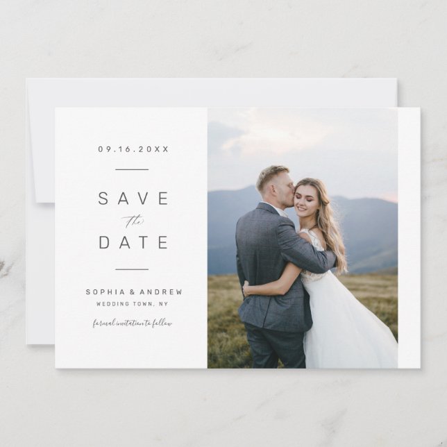 Elegantes minimalistisches Foto Hochzeit speichern Save The Date (Vorderseite)