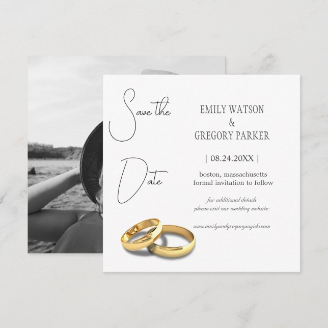Elegantes minimalistisches Foto von Goldring Save The Date (Vorne/Hinten)