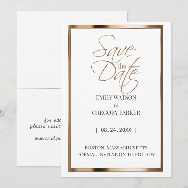 Elegantes, minimalistisches Gold Save the Date (Vorne/Hinten)