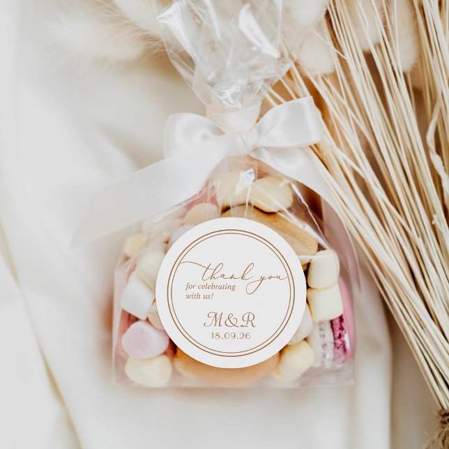 Elegantes Minimalistisches Gold Script Dankeschön  Runder Aufkleber (Von Creator hochgeladen)