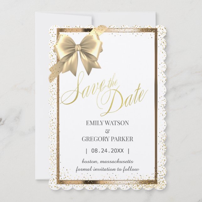 Elegantes, minimalistisches Goldband Save the Date (Vorderseite)