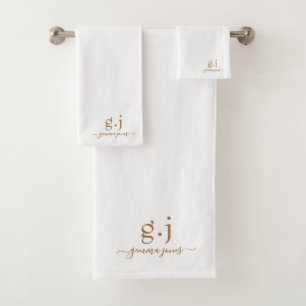 Elegantes Minimalistisches Goldmonogramm Badhandtuch Set