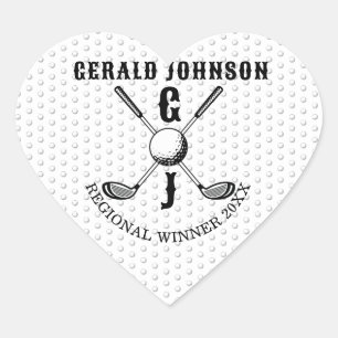 Elegantes Minimalistisches Golf Monogram Design Herz-Aufkleber
