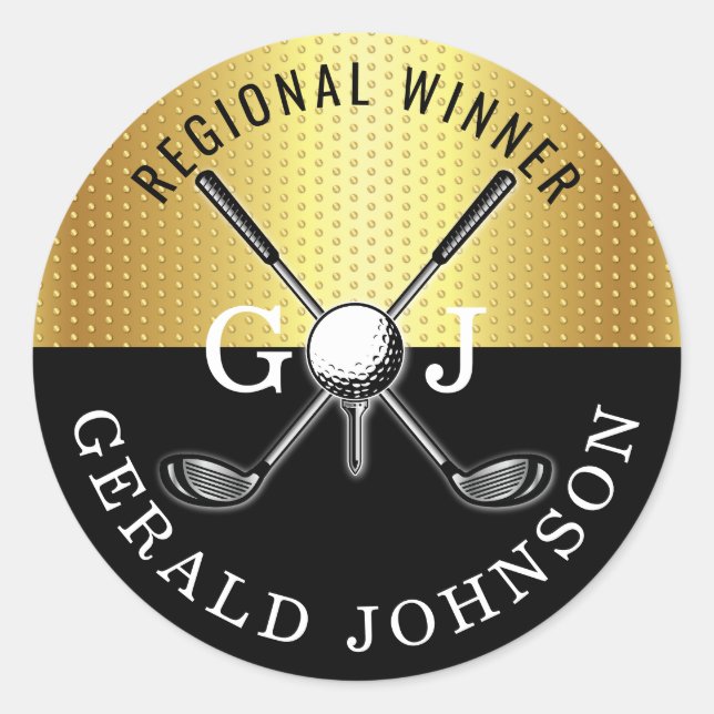 Elegantes Minimalistisches Golf Monogram Design Runder Aufkleber (Vorderseite)