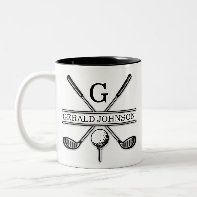 Elegantes Minimalistisches Golf Monogram Design Zweifarbige Tasse (Links)