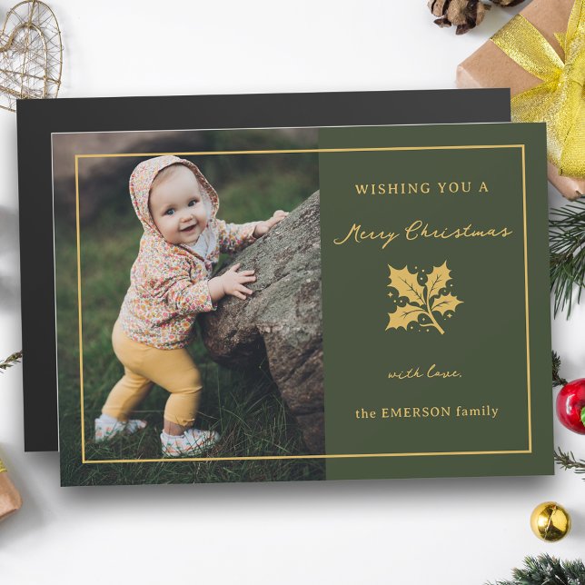 Elegantes Minimalistisches Grün/Gold-Foto Magnetkarte (Von Creator hochgeladen)