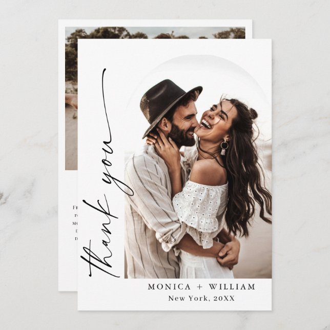 Elegantes Minimalistisches Handwriting Hochzeit 2  Dankeskarte (Vorne/Hinten)