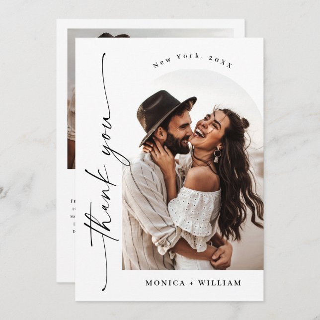 Elegantes Minimalistisches Handwriting Hochzeit 2  Dankeskarte (Vorne/Hinten)