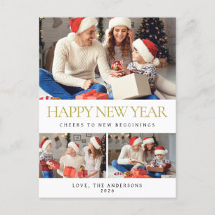 Elegantes Minimalistisches Happy New Year Family 3 Feiertagspostkarte
