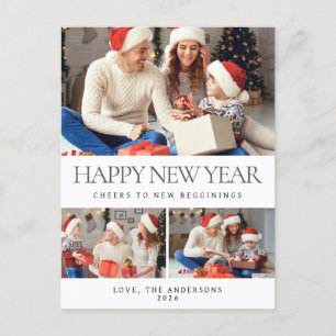 Elegantes Minimalistisches Happy New Year Family 3 Feiertagspostkarte